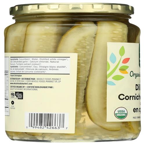 Whole Foods Market, Lances de cornichons à l'aneth casher biologiques, 710 ml