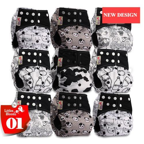 Lot de 9/6 couches lavables modernes en tissu de charbon de bambou pour bébés garçons et filles au design moderne