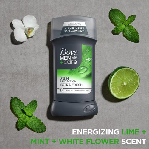 Dove Men+Care Déodorant en stick sans aluminium pour homme, fraîcheur intense, protection anti-odeurs 72 heures, déodorant homme avec 1/4 de crème hydratante, 85 g