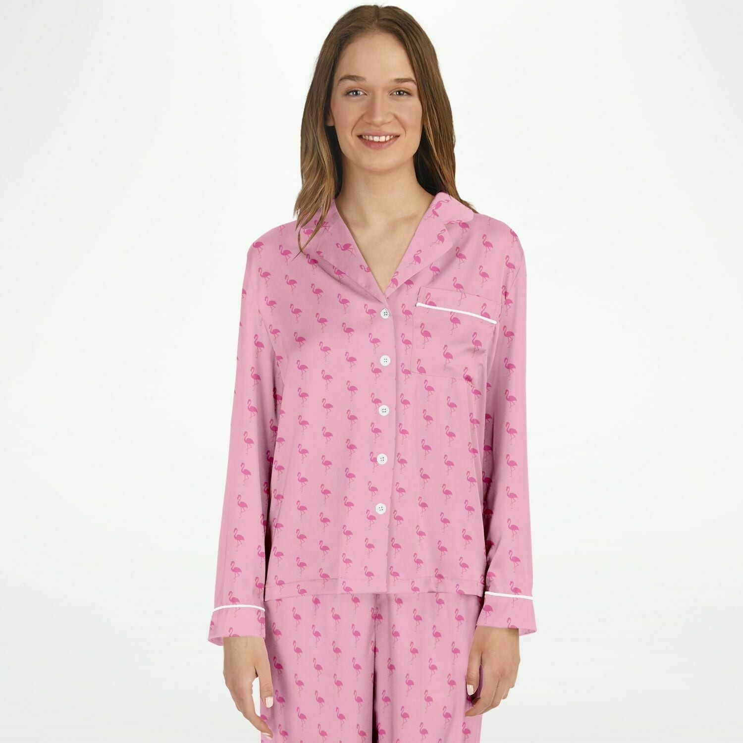 Pyjama en satin simple flamant rose