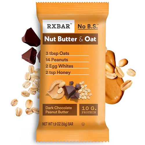 Rxbar Barres protéinées aux noix et avoine, collations protéinées, barres de collation, beurre de cacahuète chocolat noir, boîte de 275 g (5 barres)