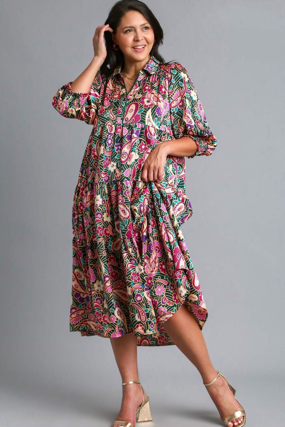 Robe Midi en Satin Imprimé Grande Taille Belle Robe Femme Design Unique