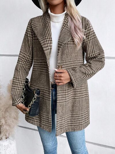 Veste boutonnée à col écossais et manches longues pour femme – Un vêtement d'extérieur classique et léger pour tous les jours
