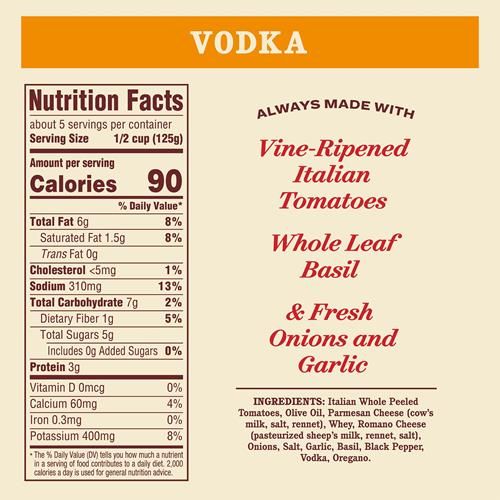 Sauce Vodka Faite Maison Raos | 680 g | Sauce Tomate Crémeuse | Sauce Pâtes | Faible en Glucides, Compatible Céto | Naturel, Qualité Supérieure | Avec Fromages Parmigiano Reggiano et Pecorino Romano & Vodka