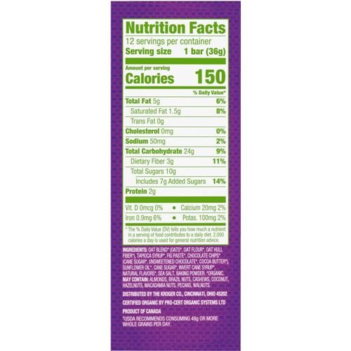 Simple Truth Organic Barres Énergétiques Cuites Pépites de Chocolat Bio 12 u / 36 g