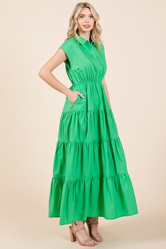 Nouvelle Robe Chemise Longue Évasée à Col Boutonné pour Femme – Fluide, Élégante, Tendance et Polyvalente pour Toute Occasion