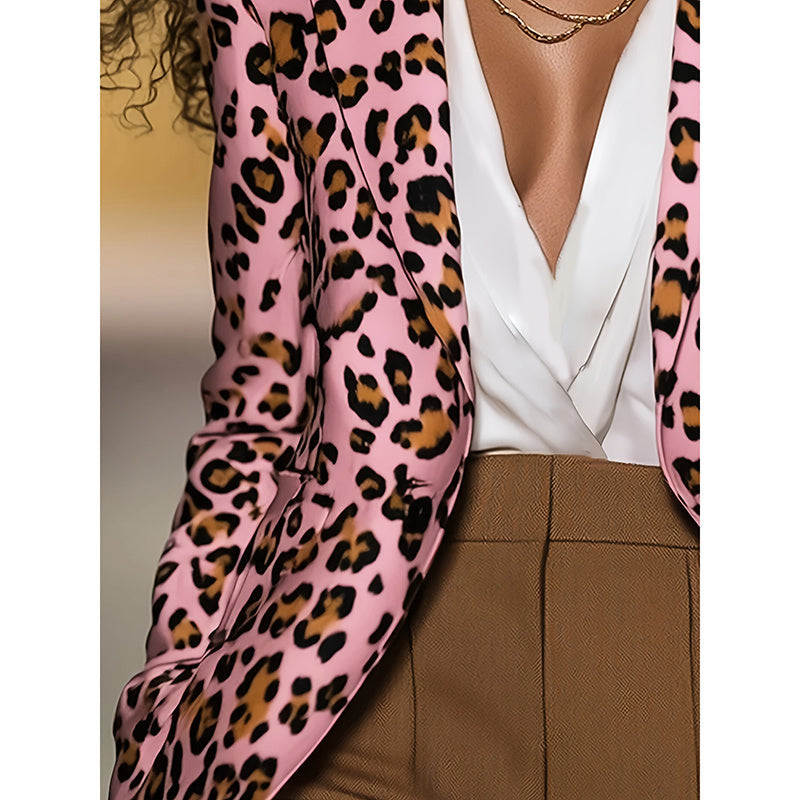 Blazer léopard rose pour femme