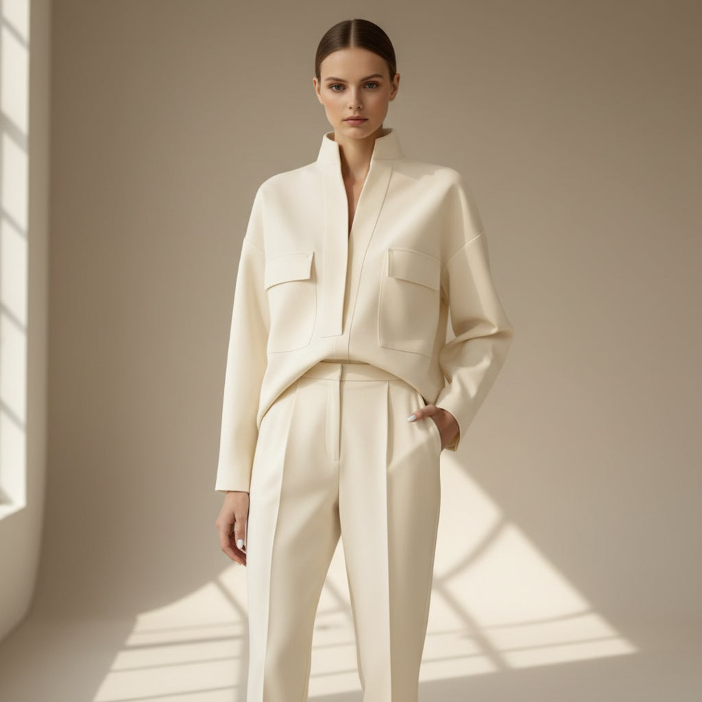 Ensemble coordonné décontracté en polyester haut et pantalon pour femme