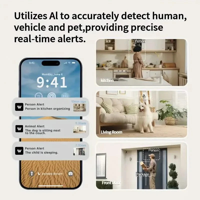 Caméra de sécurité intelligente 3MP – Vision nocturne, audio bidirectionnel, détection de mouvement, compatible Alexa