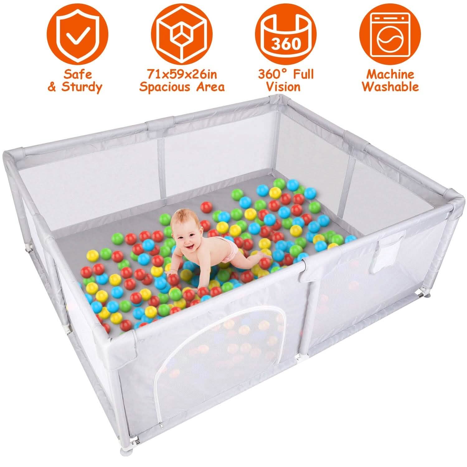 Parc pour bébé avec porte zippée et base anti-ventouse