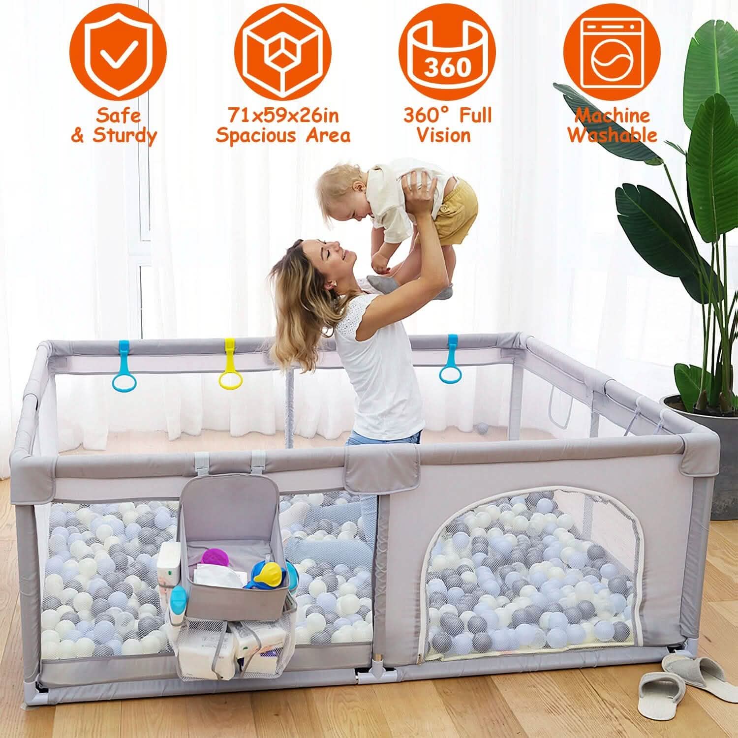 Parc pour bébé avec porte zippée et base anti-ventouse