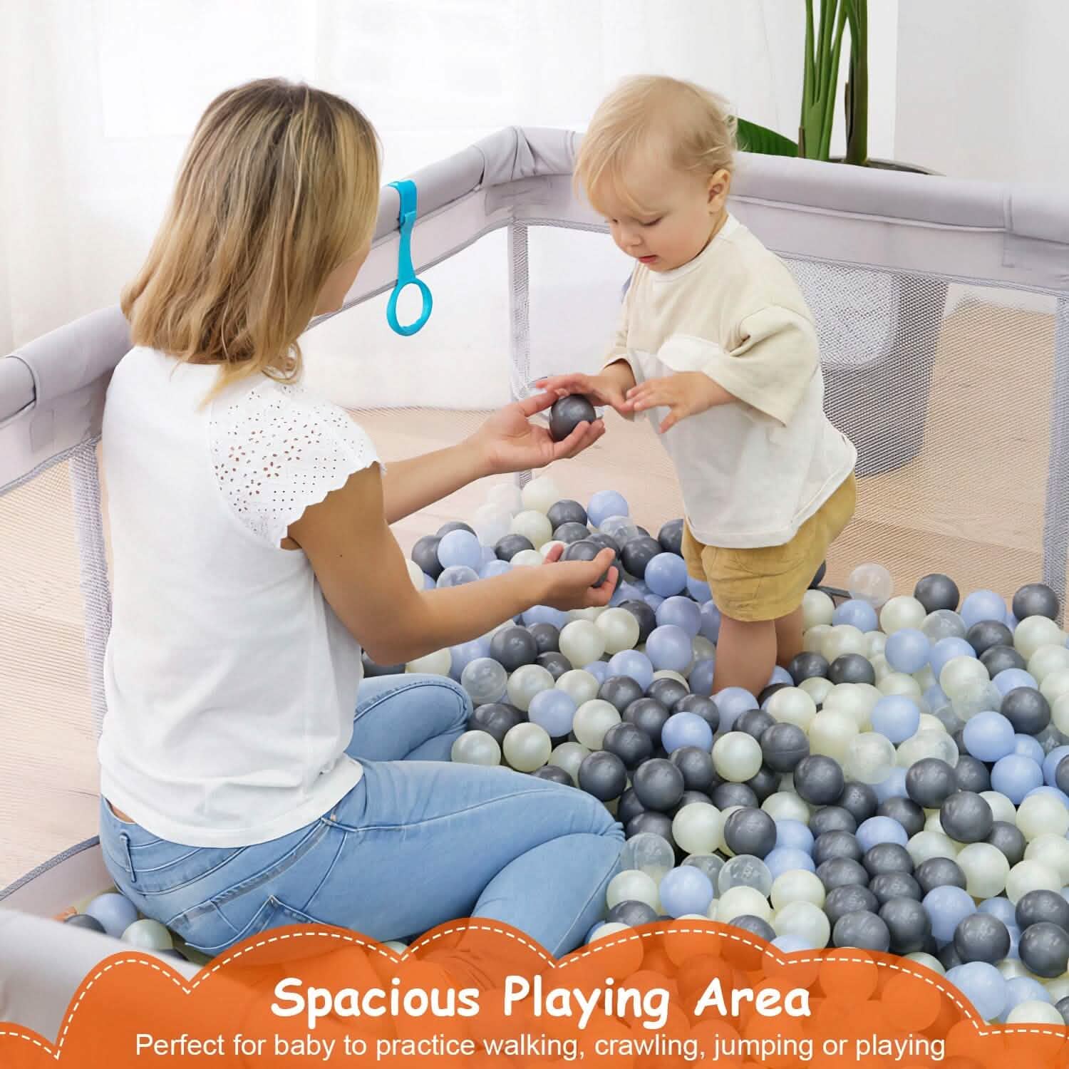 Parc pour bébé avec porte zippée et base anti-ventouse