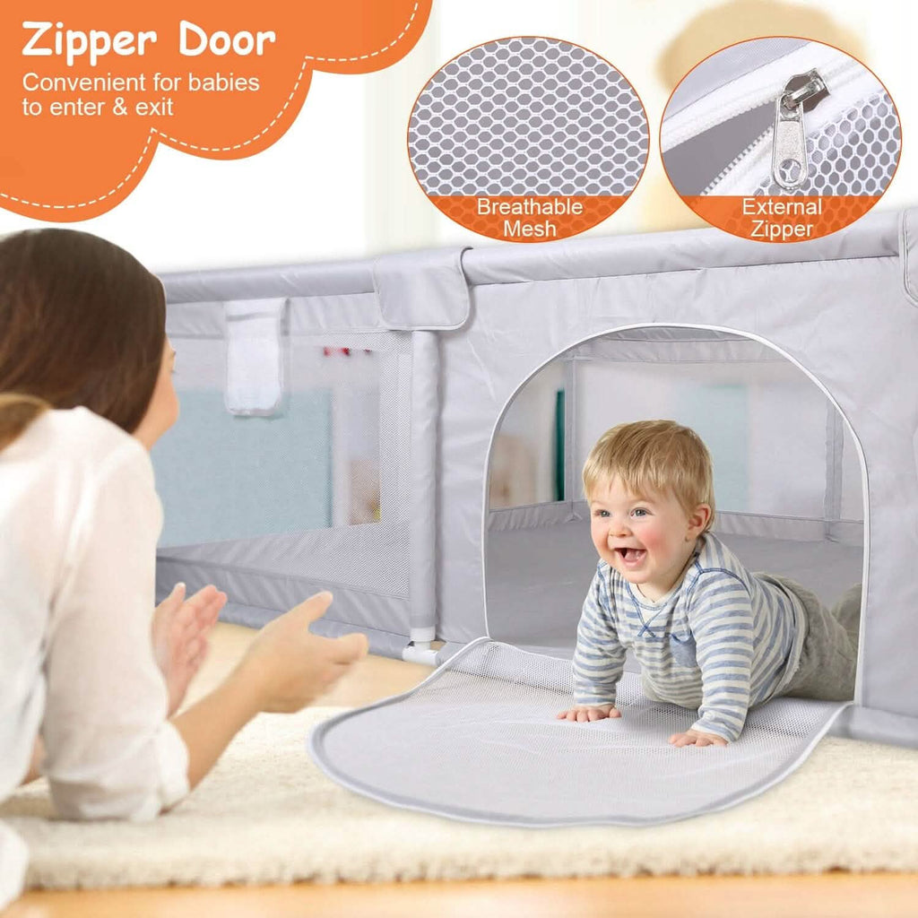 Parc pour bébé avec porte zippée et base anti-ventouse
