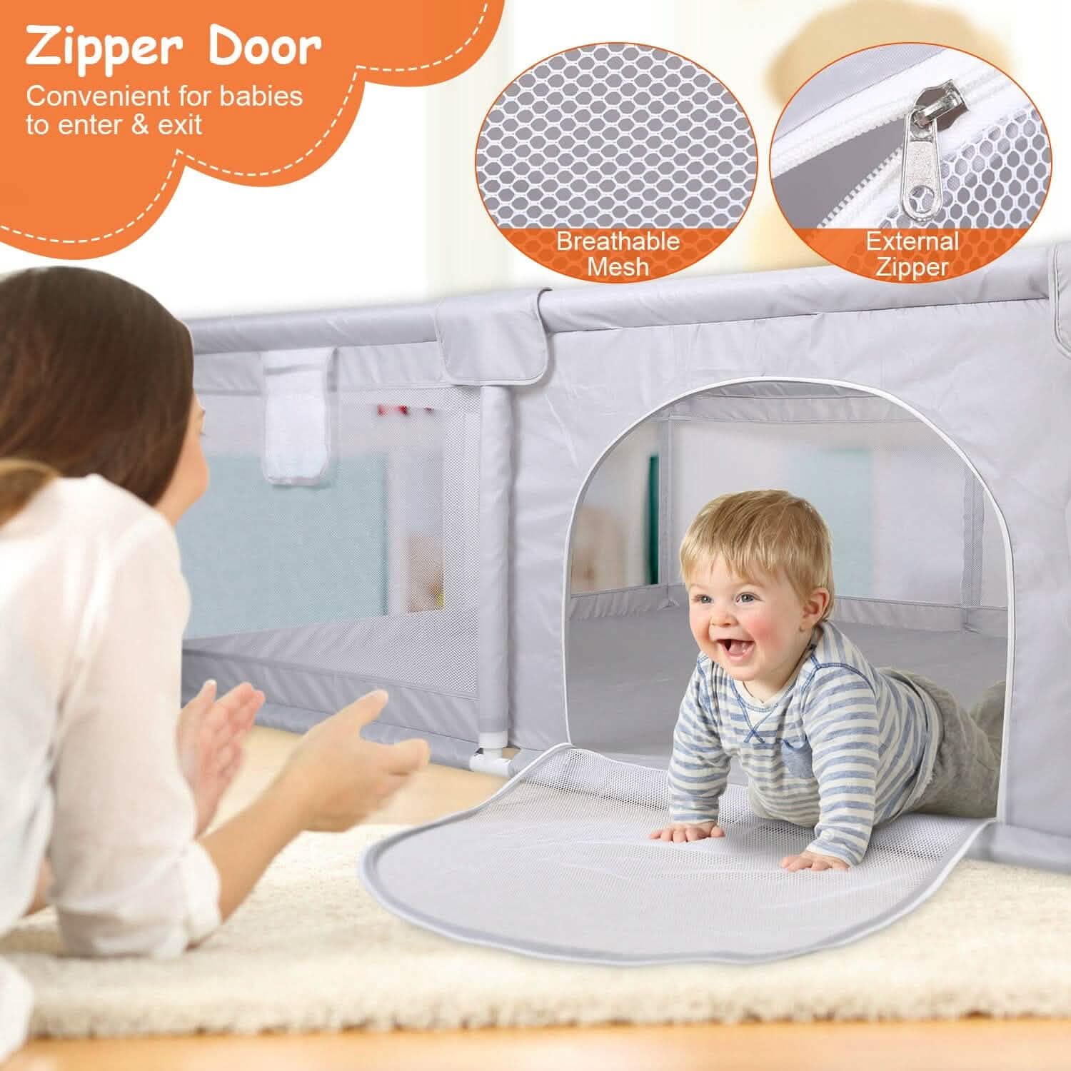 Parc pour bébé avec porte zippée et base anti-ventouse