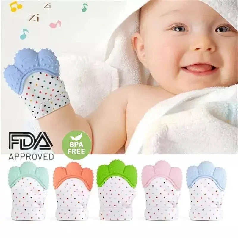 Mitaines de dentition en silicone pour bébé, gant de dentition avec son, moufles de dentition à mâcher pour nouveau-né, anneau de dentition naturel pour arrêter de sucer le pouce.