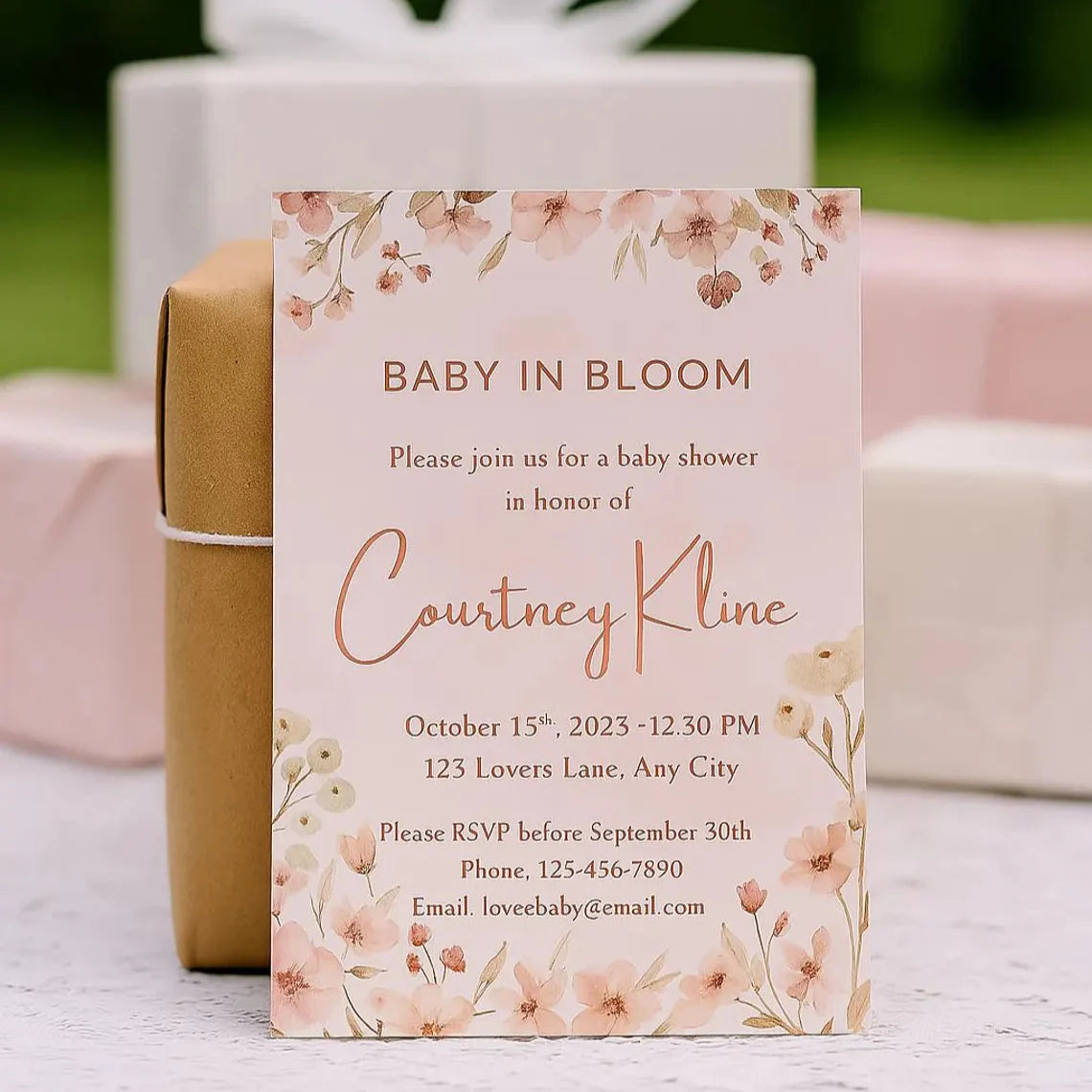 Baby in Bloom Baby Shower Invitation Bundle Printable