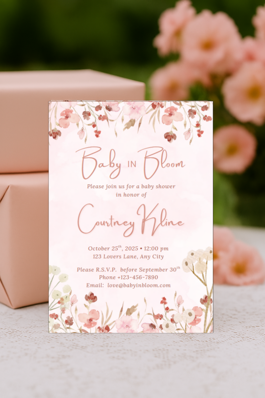 Baby in Bloom Baby Shower Invitation Bundle Printable