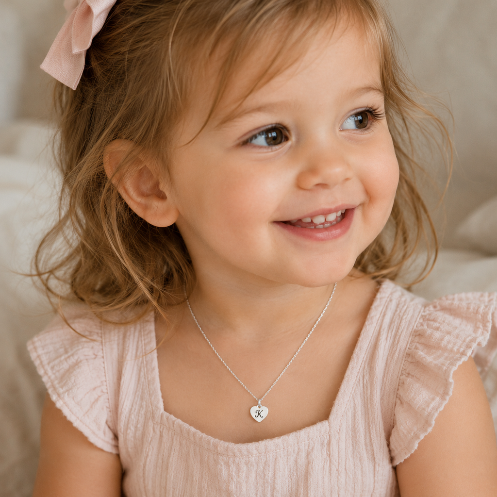 Collier en argent sterling personnalisé pour petite fille d'honneur avec pendentif cœur et fleur