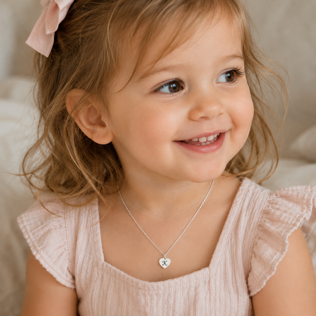 Collier en argent sterling personnalisé pour petite fille d'honneur avec pendentif cœur et fleur