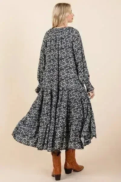 Robe midi à imprimé, col lavallière et manches volantées Mittoshop
