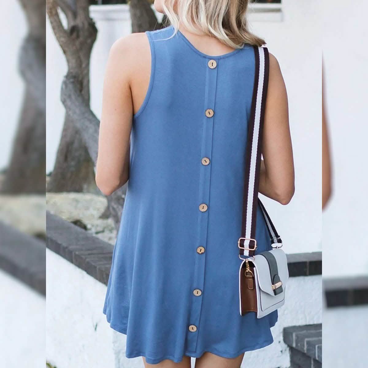 Robe dos uni sans manches à col rond et boutonnage simple