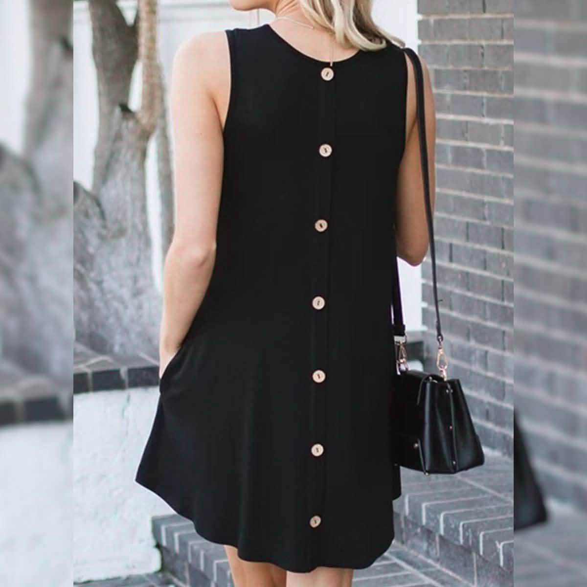 Robe dos uni sans manches à col rond et boutonnage simple