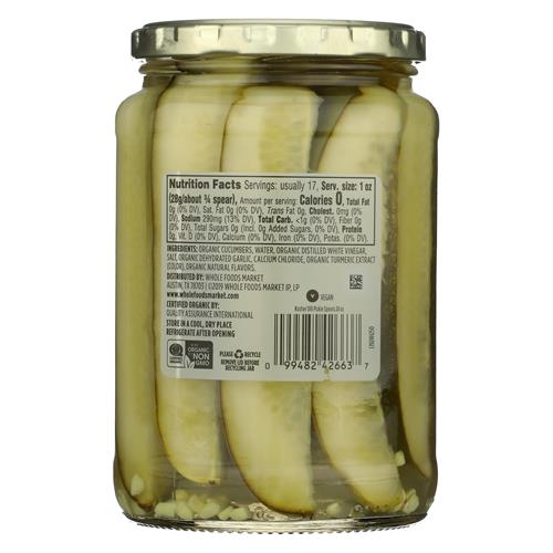 Whole Foods Market, Lances de cornichons à l'aneth casher biologiques, 710 ml