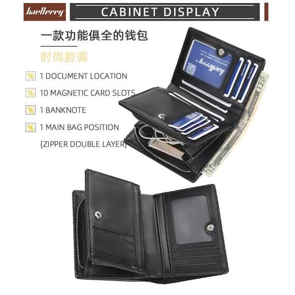 Portefeuille court de mode Baellerry pour hommes avec fermeture éclair
