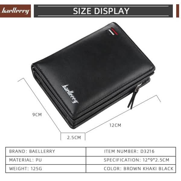 Portefeuille court de mode Baellerry pour hommes avec fermeture éclair