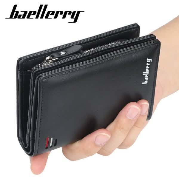 Portefeuille court de mode Baellerry pour hommes avec fermeture éclair
