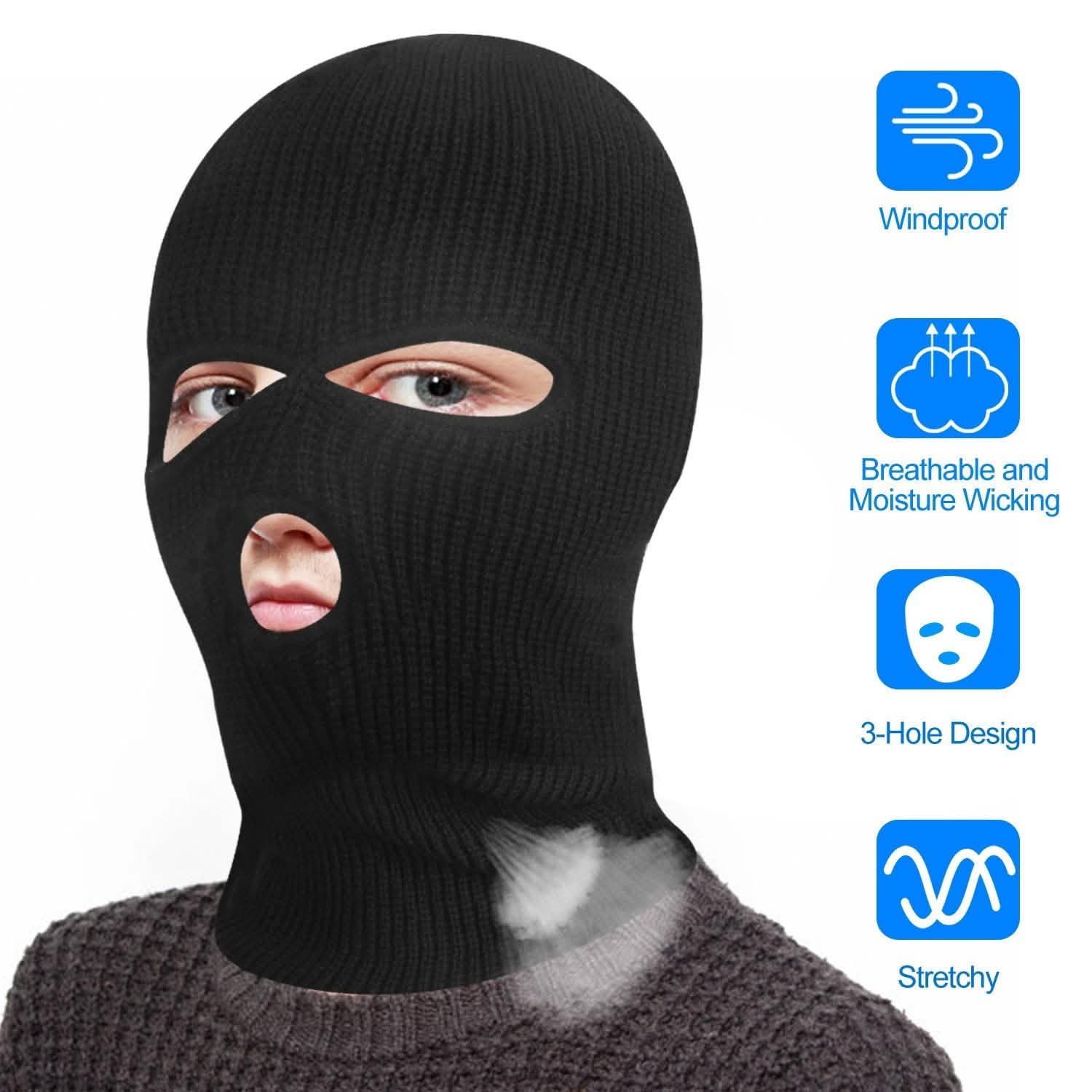 Masque Cagoule 3 Trous Tricoté Coupe-Vent Masque de Ski Couverture Intégrale