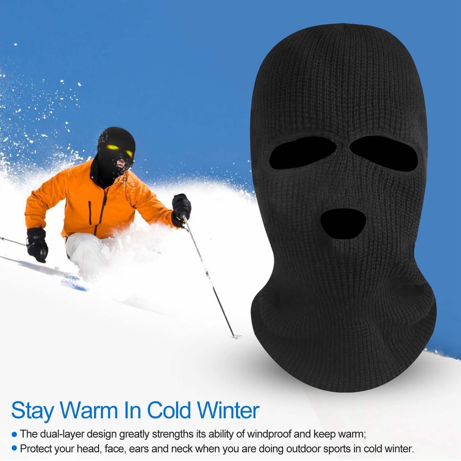 Masque Cagoule 3 Trous Tricoté Coupe-Vent Masque de Ski Couverture Intégrale