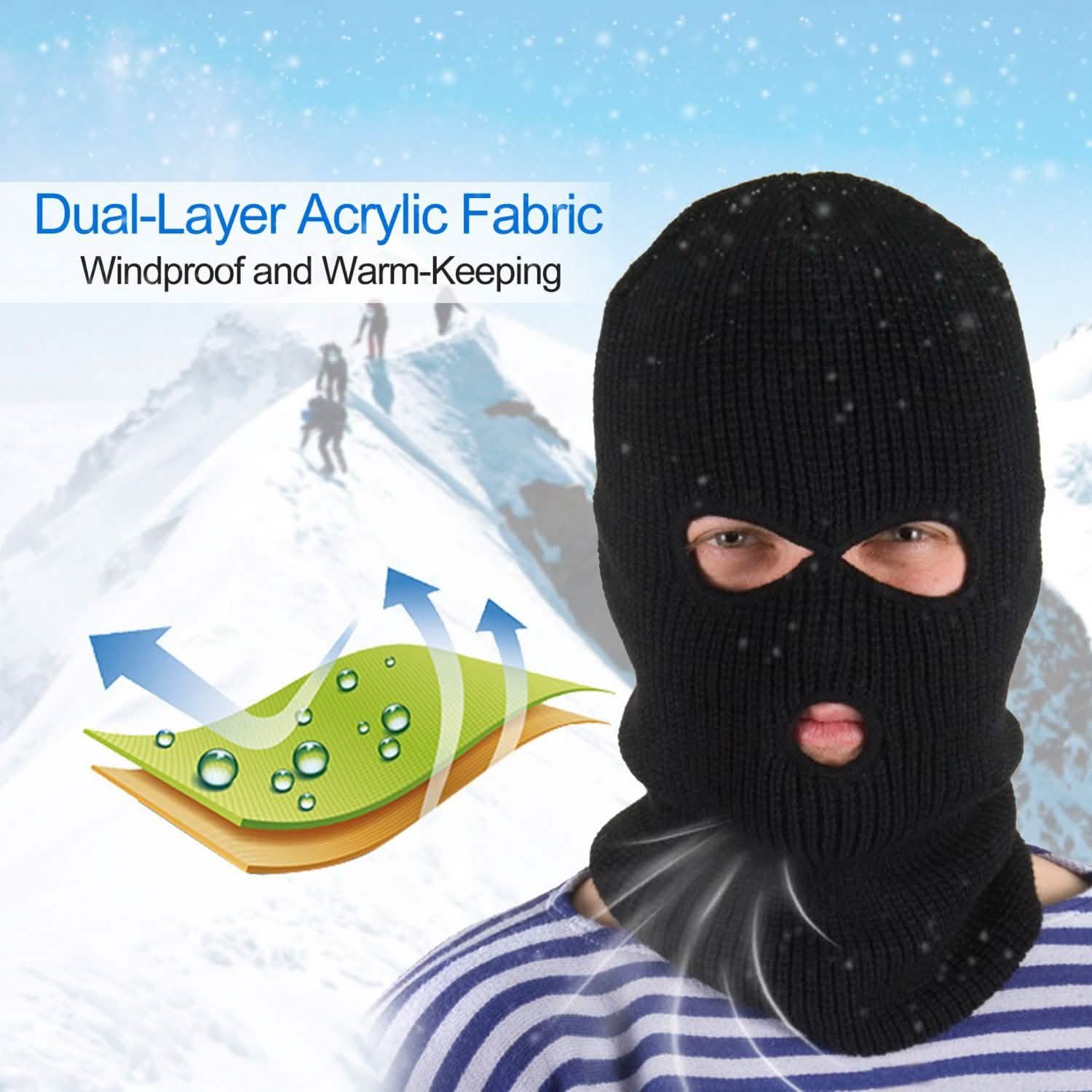 Masque Cagoule 3 Trous Tricoté Coupe-Vent Masque de Ski Couverture Intégrale