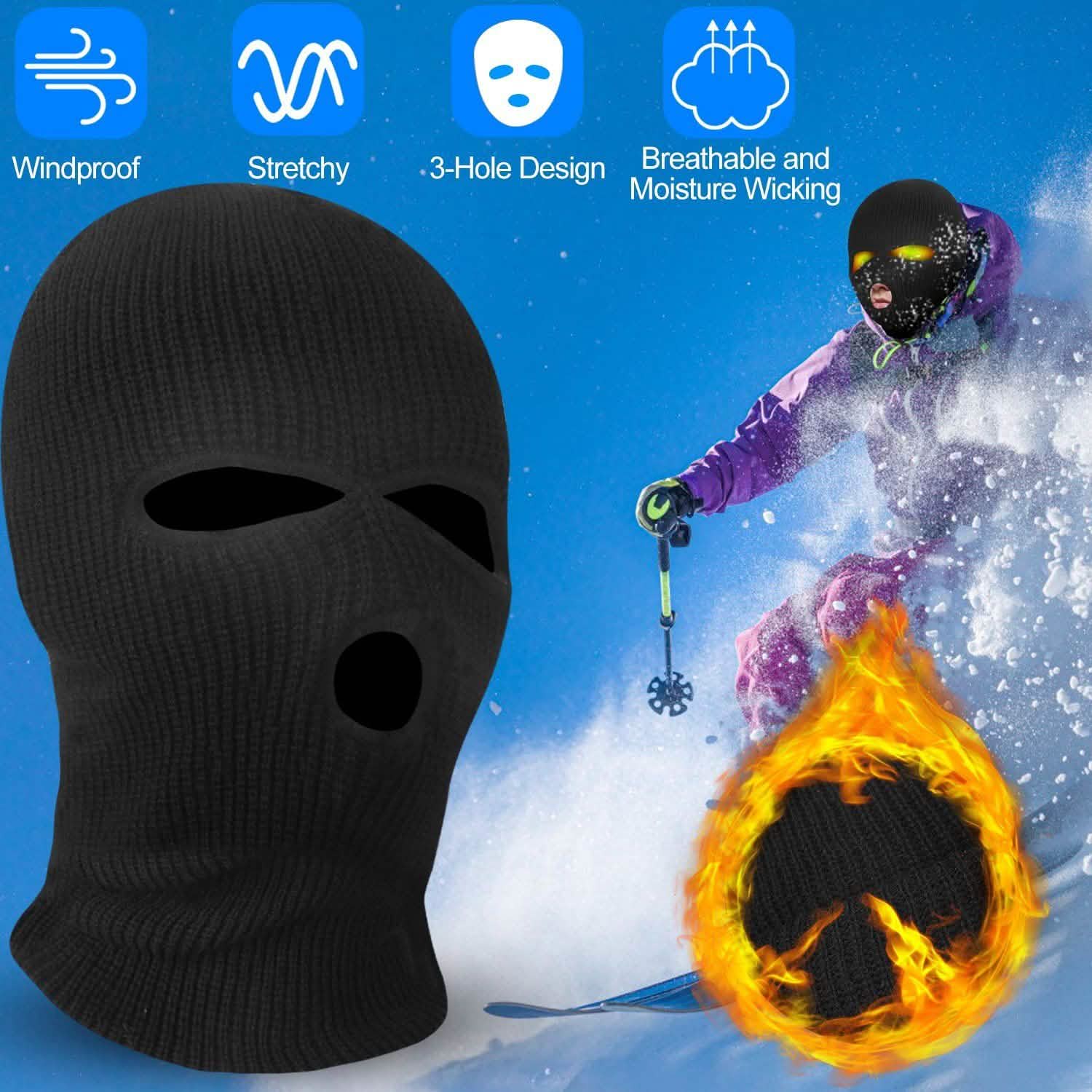 Masque Cagoule 3 Trous Tricoté Coupe-Vent Masque de Ski Couverture Intégrale
