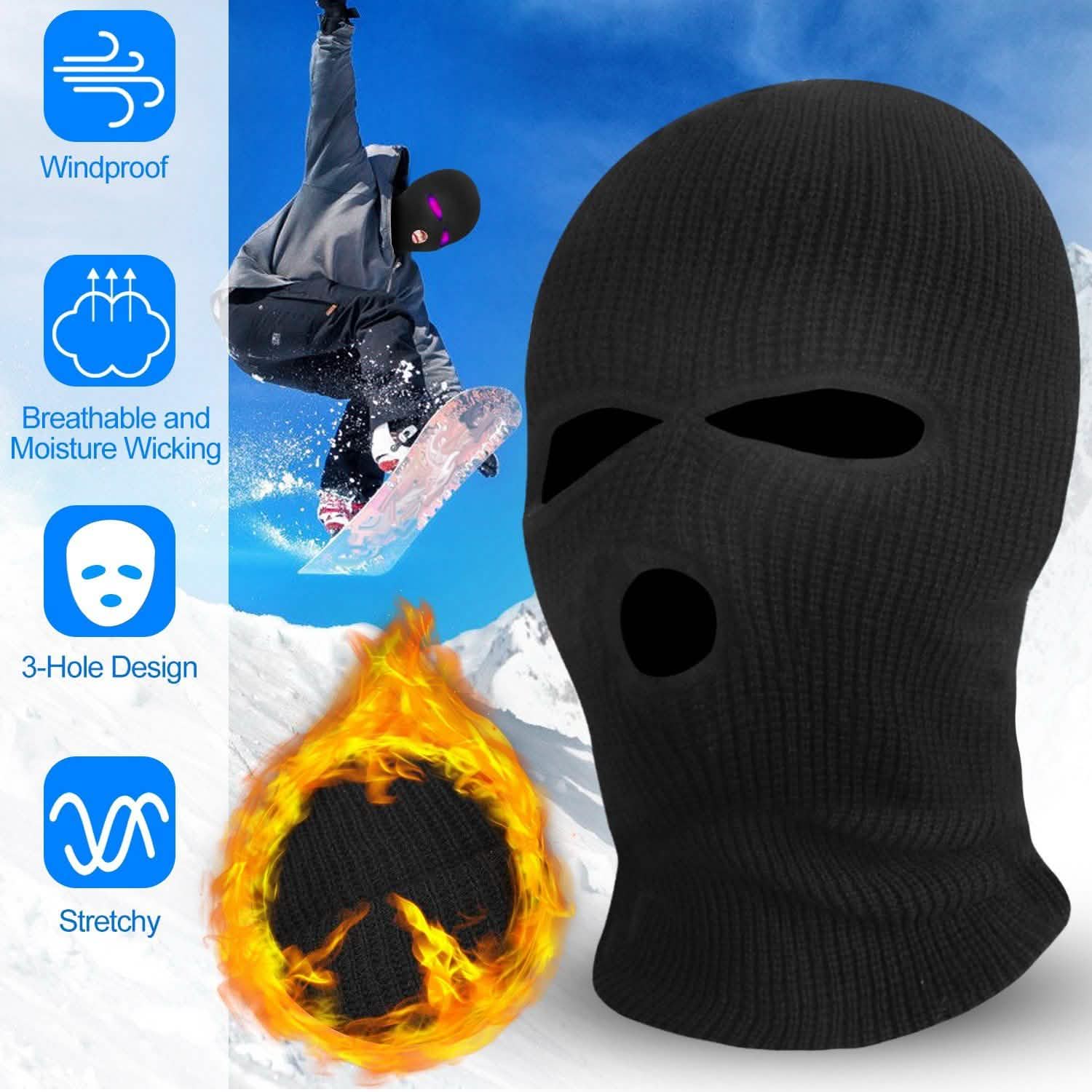 Masque Cagoule 3 Trous Tricoté Coupe-Vent Masque de Ski Couverture Intégrale