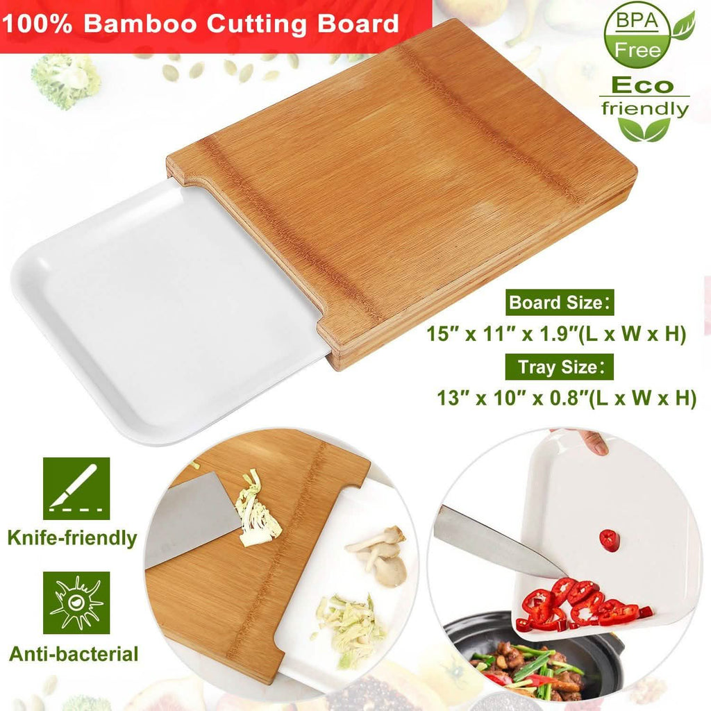 Planche à découper en bambou avec tiroir coulissant