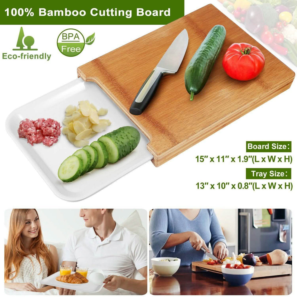 Planche à découper en bambou avec tiroir coulissant