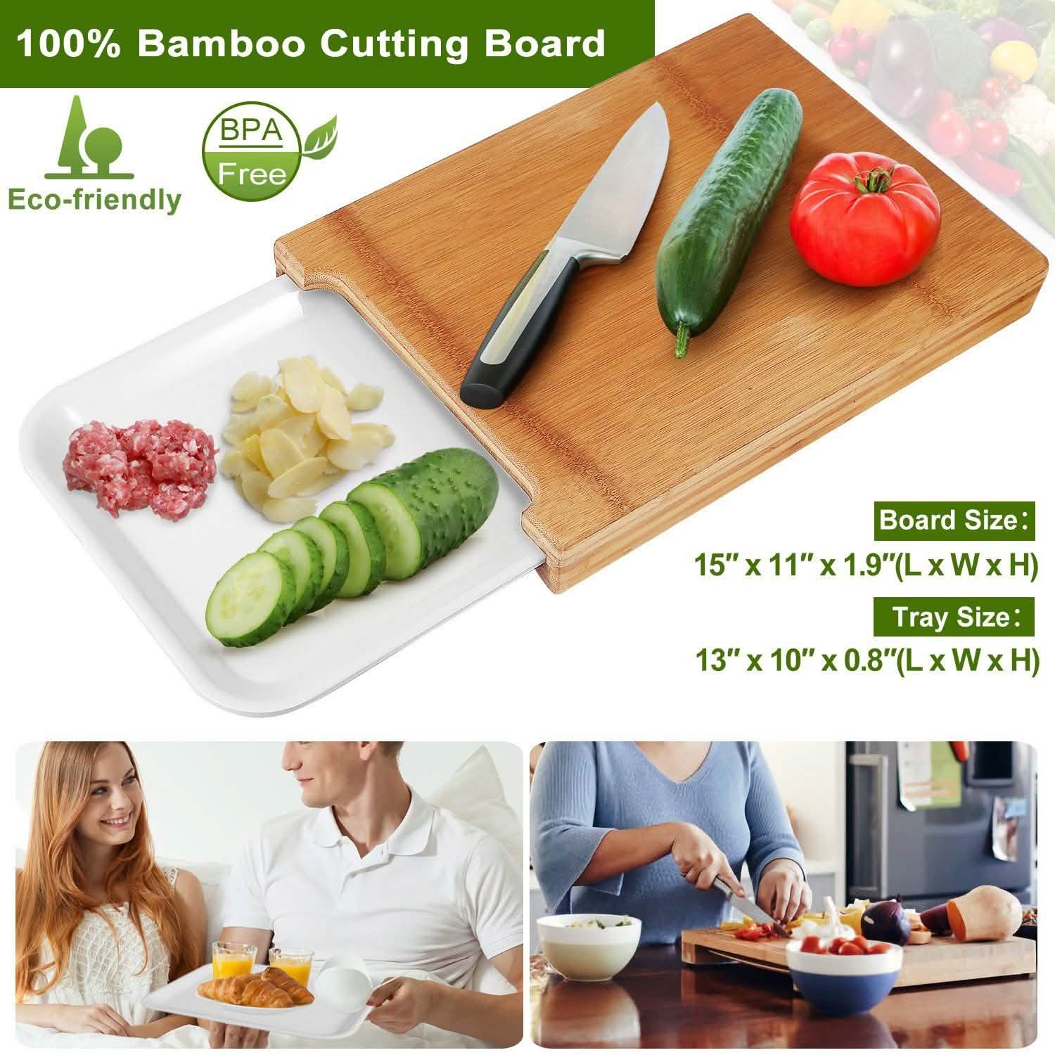 Planche à découper en bambou avec tiroir coulissant