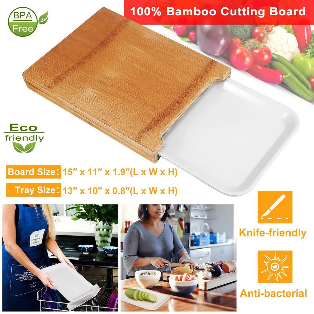 Planche à découper en bambou avec tiroir coulissant
