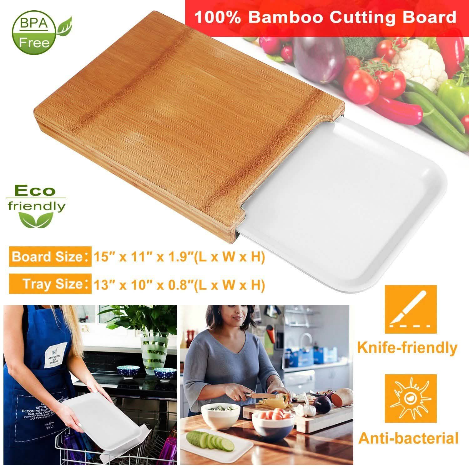 Planche à découper en bambou avec tiroir coulissant