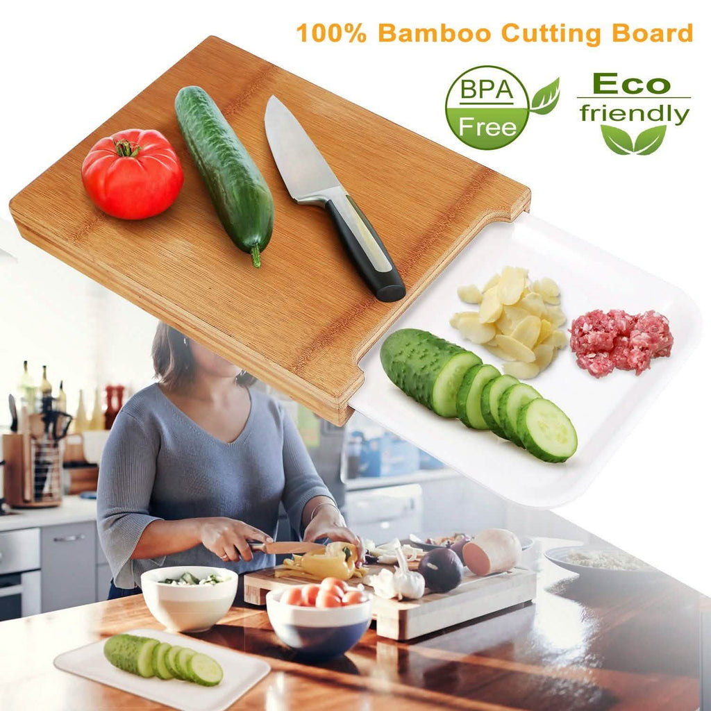 Planche à découper en bambou avec tiroir coulissant