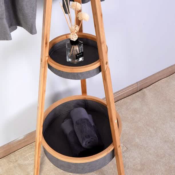 Porte-manteau en bambou avec étagère de rangement Salon Chambre