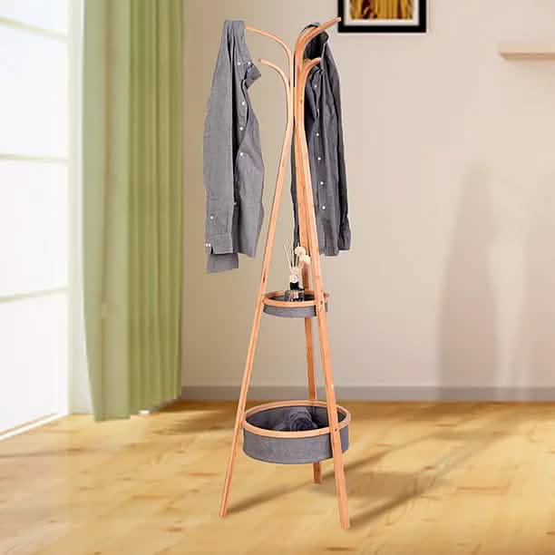 Porte-manteau en bambou avec étagère de rangement Salon Chambre