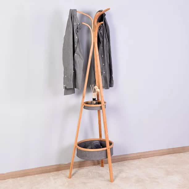 Porte-manteau en bambou avec étagère de rangement Salon Chambre