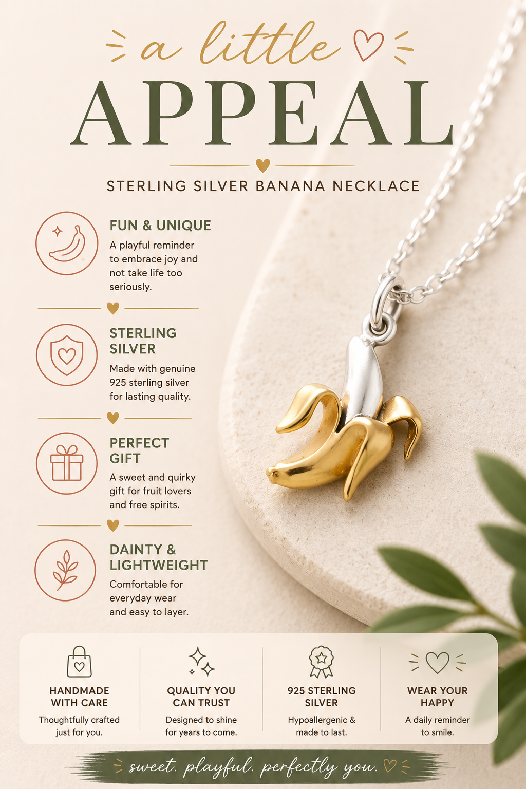 Collier banane en argent sterling