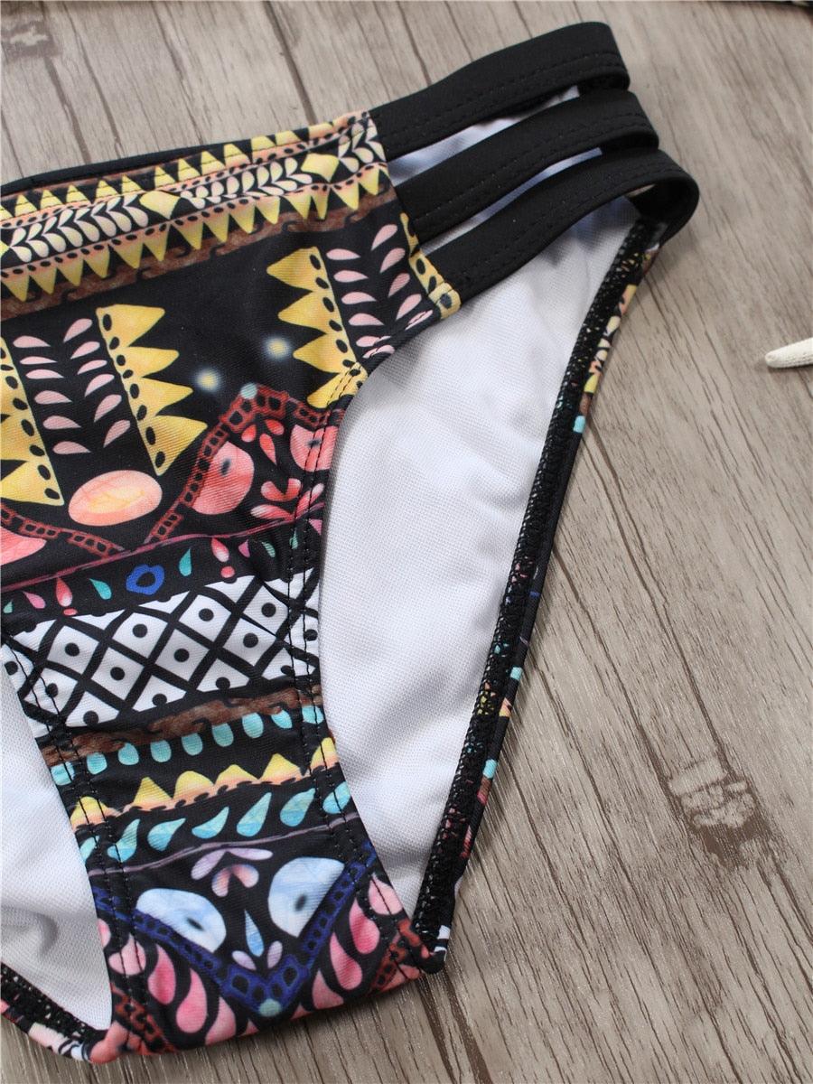 Maillot de bain deux pièces pour femme avec bretelles, haut licou, bandage et bas string