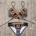 Maillot de bain deux pièces pour femme avec bretelles, haut licou, bandage et bas string