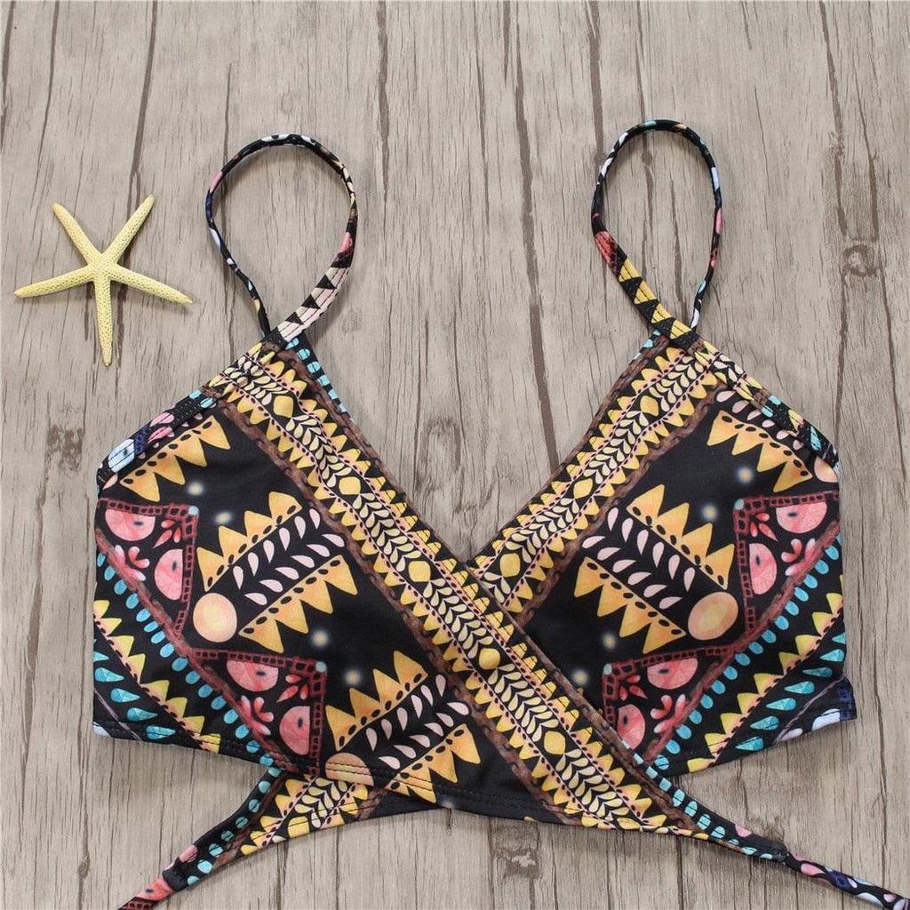 Maillot de bain deux pièces pour femme avec bretelles, haut licou, bandage et bas string