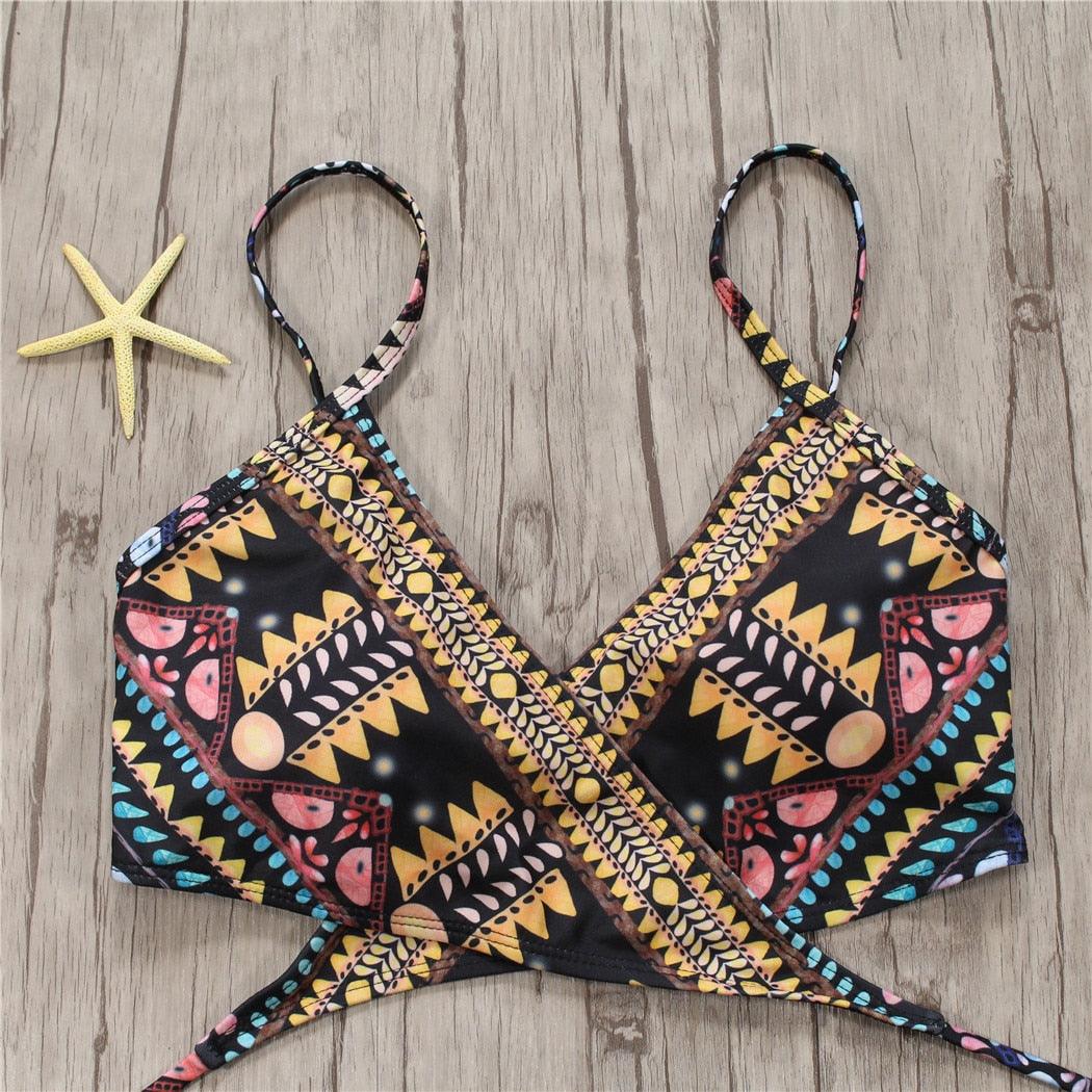 Maillot de bain deux pièces pour femme avec bretelles, haut licou, bandage et bas string