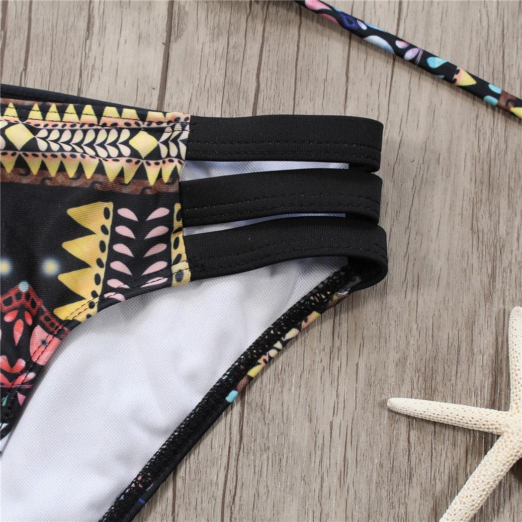 Maillot de bain deux pièces pour femme avec bretelles, haut licou, bandage et bas string